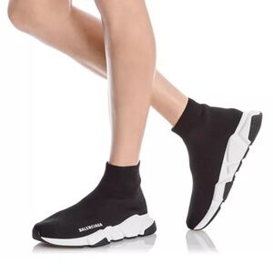Balenciaga Women's Black and White Sock Sneakers